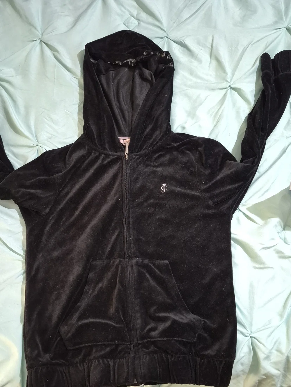 Girls' Black Hooded Zip Front Jacket